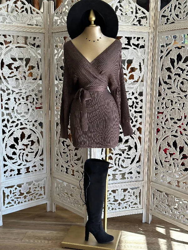 Coco Brown Wrapped Sweater Dress with Belt