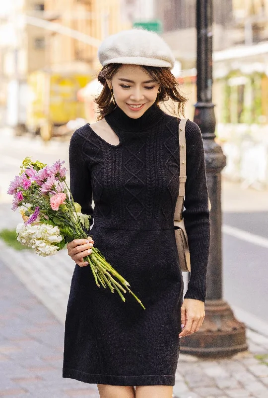 Luxury wool coats for women-Saffron Knit Dress - Black