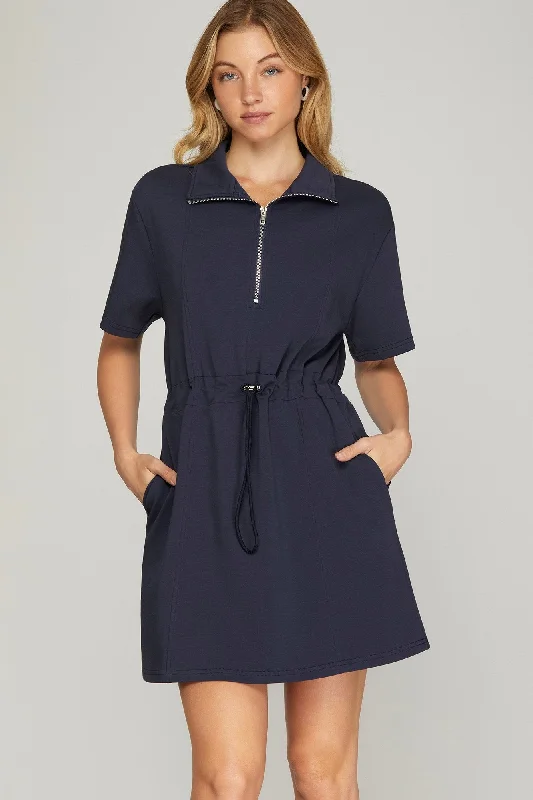 Trendy bomber jackets for women-Sky Half Sleeve Zip Scuba Knit Dress