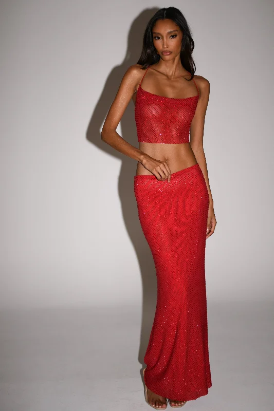 Casual crop tops for women-Erika Diamante Maxi Skirt - Vermilion Red