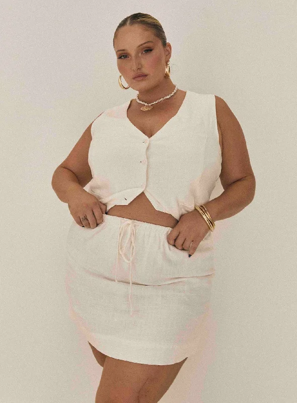 Designer skirts for office wear-Evry Linen Blend Mini Skirt White Curve