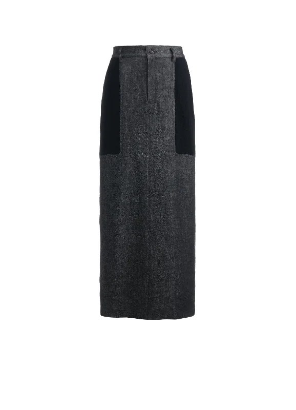 Luxury evening gowns for women-BLACK DENIM +WOOL JERSEY RIB TIGHT SKIRTS