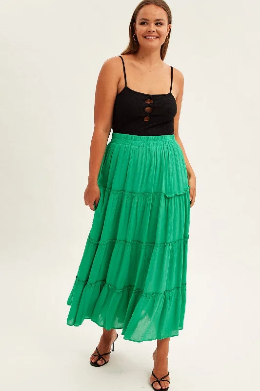 High-quality tights for women-Green Tiered Maxi Skirt