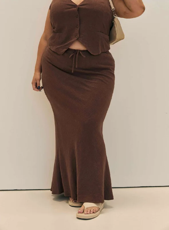 Elegant cocktail gowns for events-Mercer Linen Blend Maxi Skirt Chocolate Curve