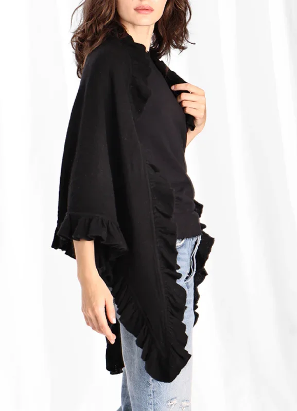 Trendy denim jackets for women-Minnie Rose Ruffle Shawl