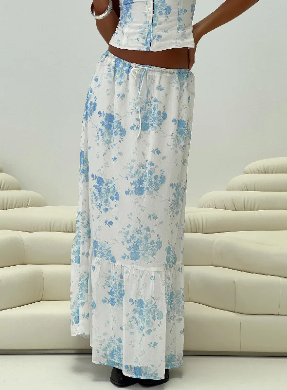 Stylish parkas for winter-Modern Girl Maxi Skirt White / Blue Floral