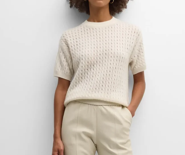 Trendy culottes for women-Naadam Pointelle S/S Sweater