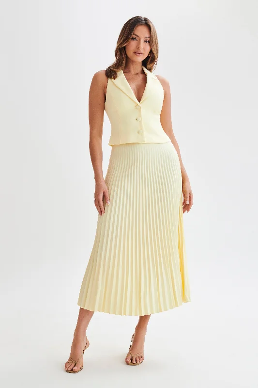 Casual crop tops for women-Twyla Pleated Suiting Maxi Skirt - Lemon