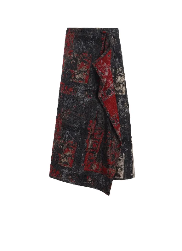 Designer blazers for professional women-FLORAL JACQUARD WRAP FLARE SKIRT