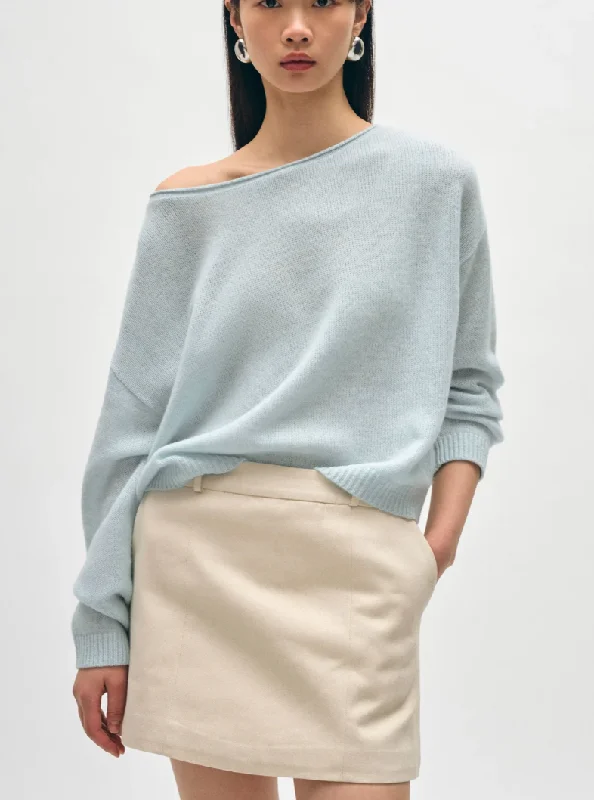 Chic leather skirts for women-W+W Off Shoulder Sweater