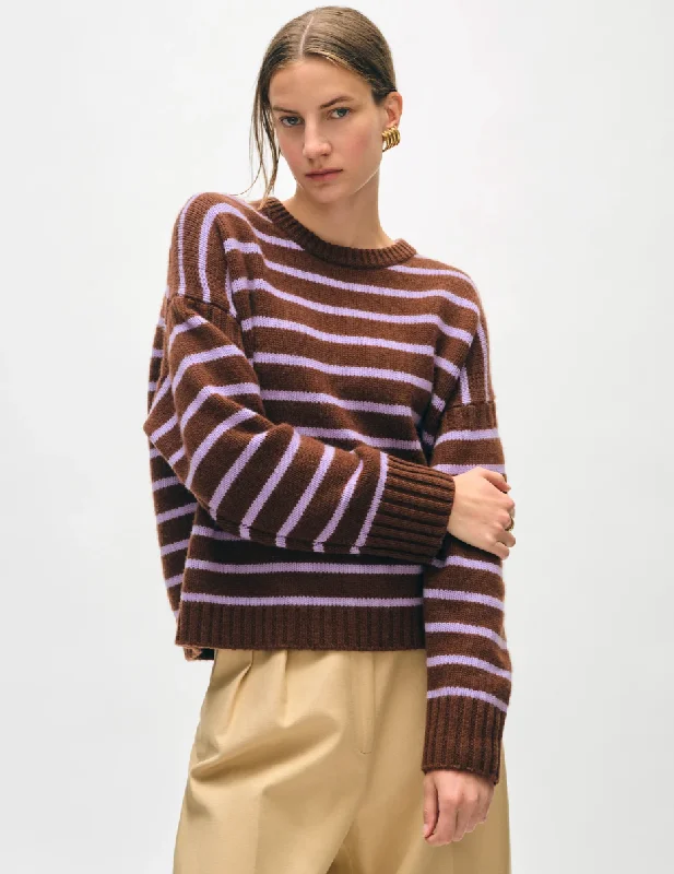 Chic off-shoulder dresses for women-W+W Striped Crewneck