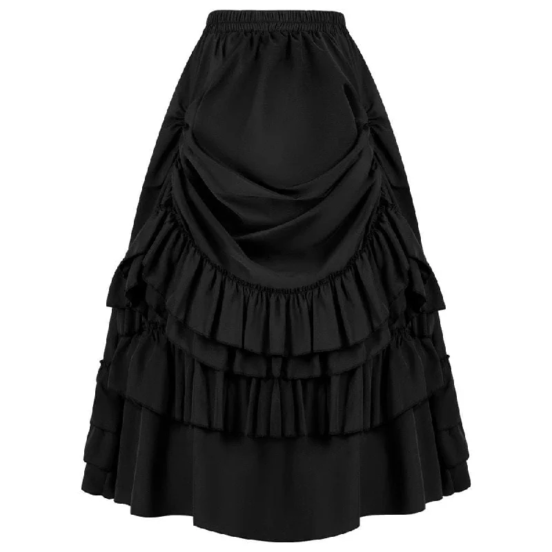 Stylish wrap dresses for women-Women's Gothic Layered Ruffled Long Pleated Skirt