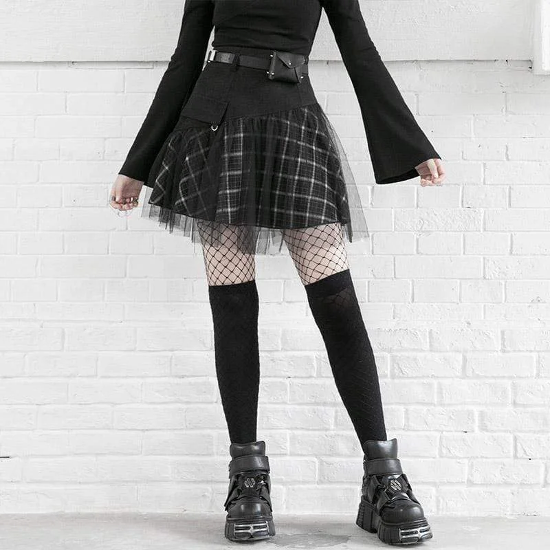 Chic leather skirts for women-Women's Gothic Mess Overskirt Plaid Skirts