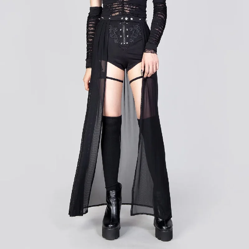 Vintage-inspired dresses for women-Women's Gothic Studded Ruffled Mesh Overskirt