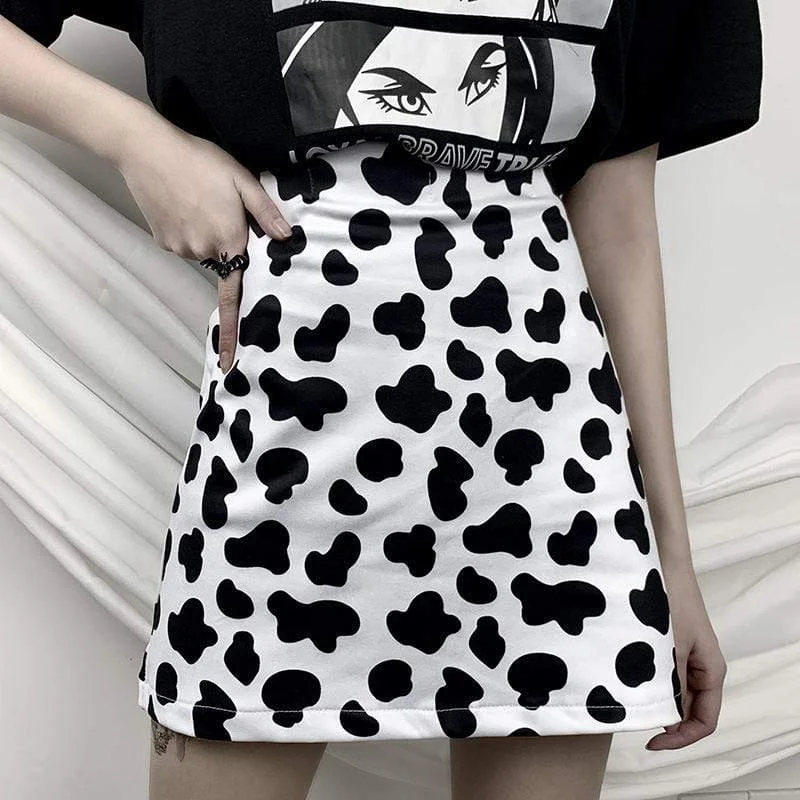 Luxury wool coats for women-Women's Grunge Cow Printed High-waisted Skirts