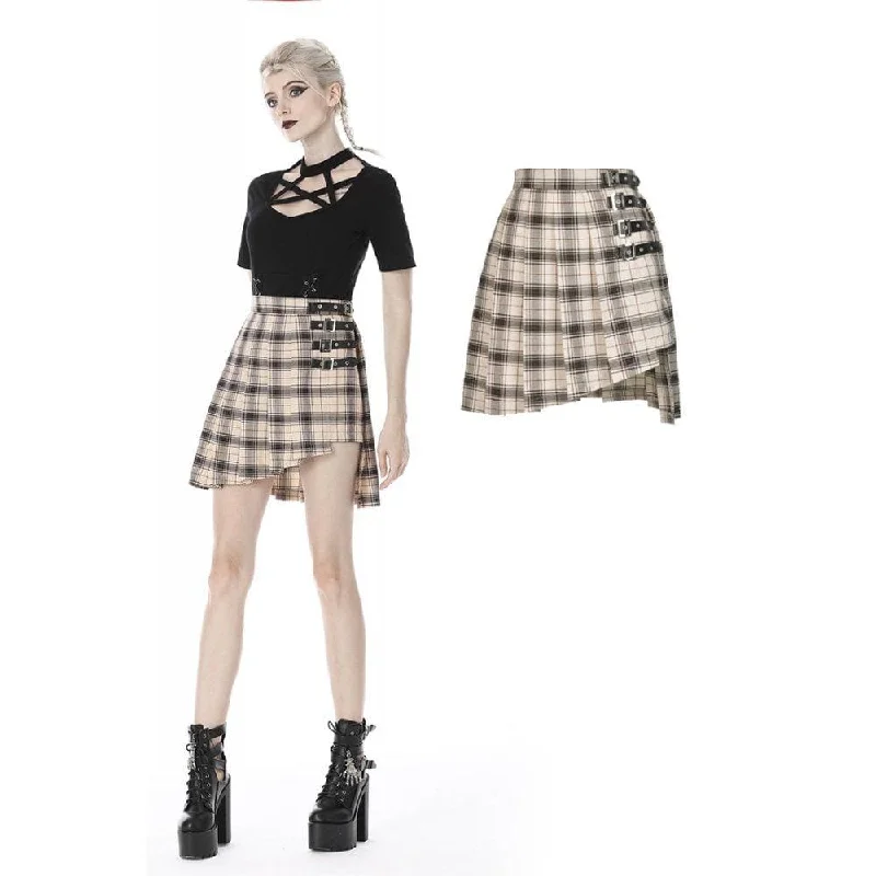 Elegant pencil skirts for work-Women's Punk Checked Belts Plaid Pleated Short Skirts