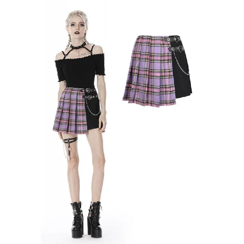 Trendy crop tops for summer outfits-Women's Punk Fake-two-layered Plaid Pleated Skirts