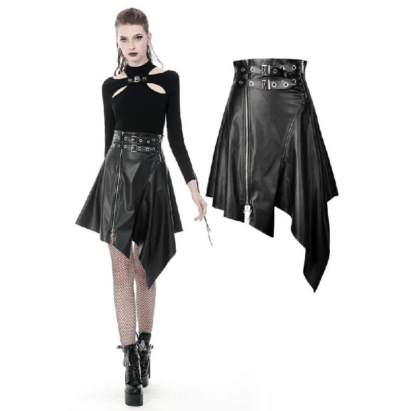 Affordable t-shirts for daily wear-Women's Punk PU Leather Zippered Irregular Midi Skirts