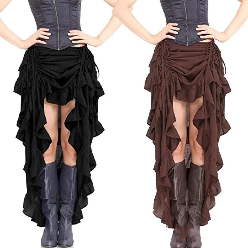 Trendy off-shoulder tops for summer-Women's Steampunk Pure Color Ruffled Skirts